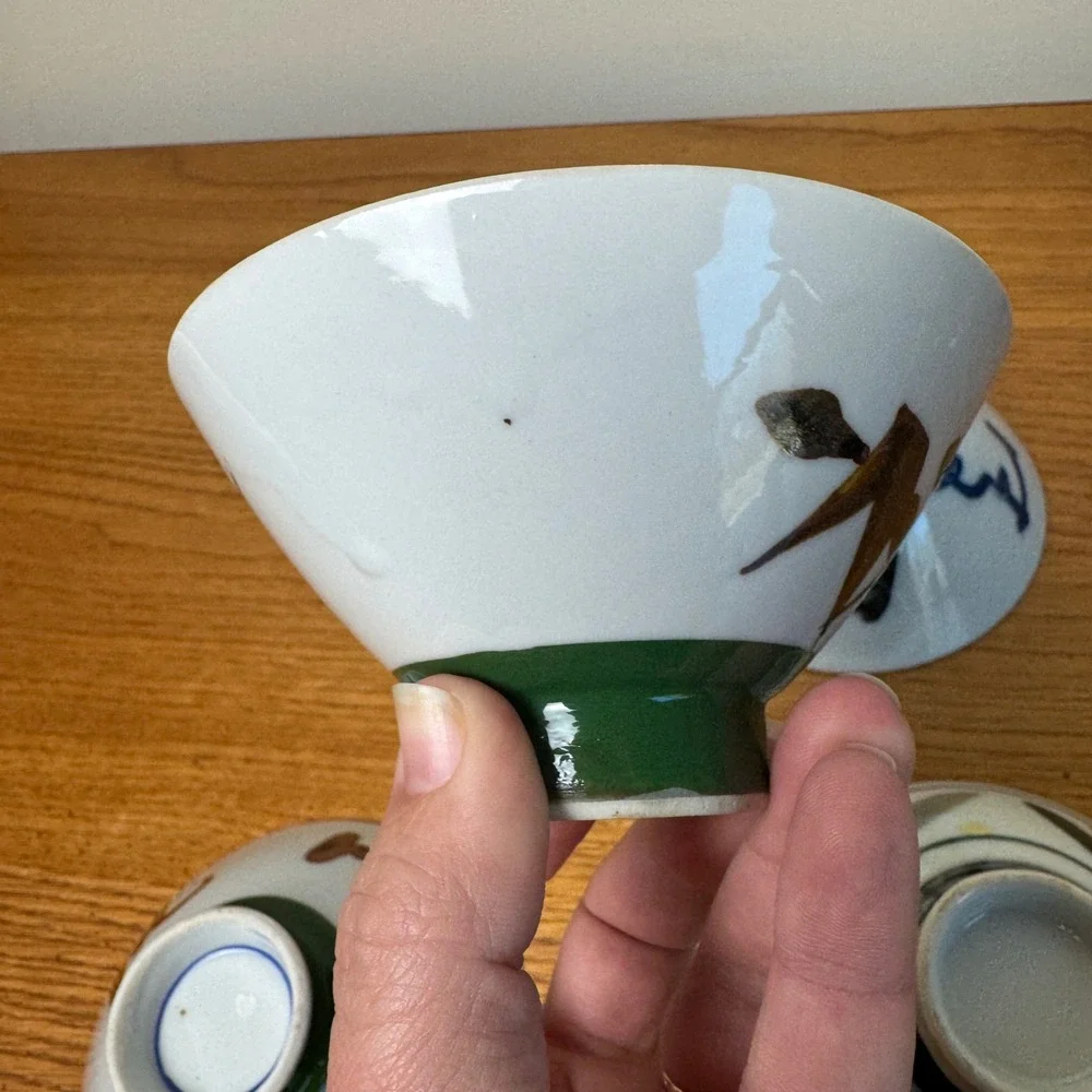 Japanese Style Ceramic Rice Bowl Set with Various abstract Bamboo Design Accents